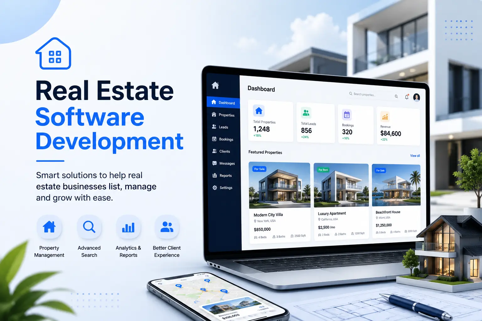 Real Estate Software Development landing page visual